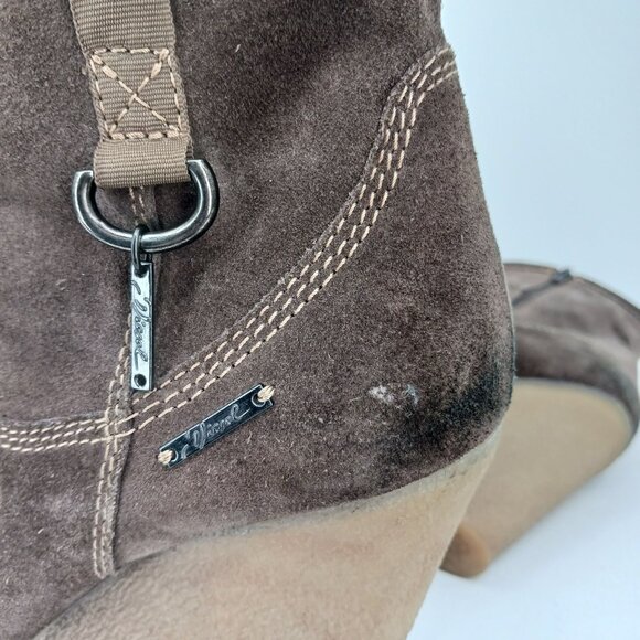 Diesel Unkle Jessy Brown Suede Wedge Ankle Boots Size 39 Platform - Picture 5 of 16